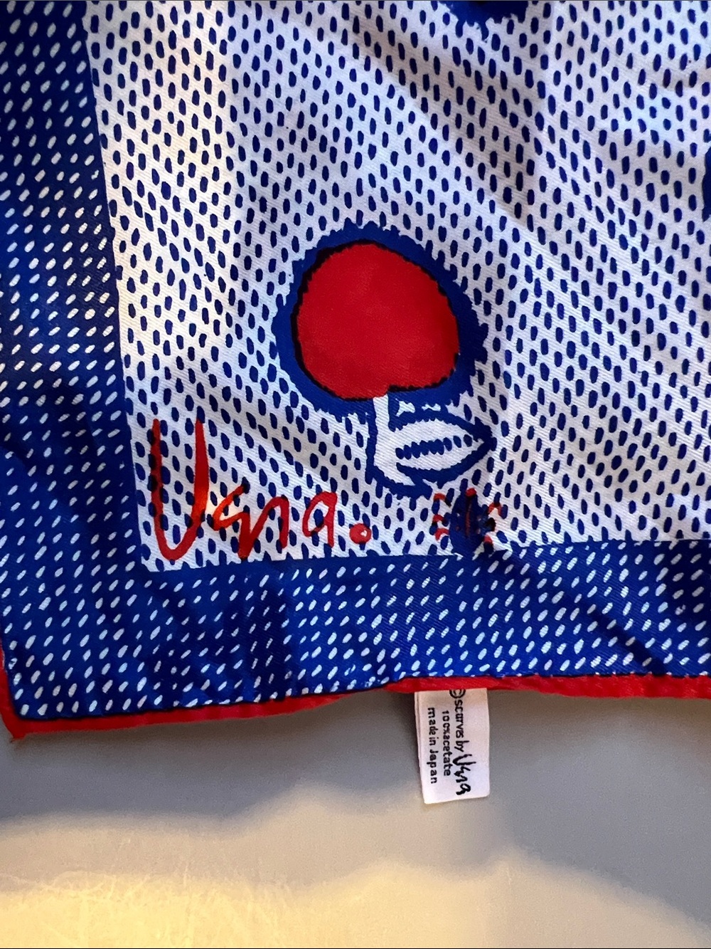 Vintage RARE  Vera Neumann Blue & Red Apple Print Scarf - 22" x 22" 1970’s - Picture 5 of 7
